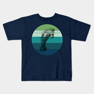 Manatee Sea Cow Drawing Retro Vintage Ocean Creature Kids T-Shirt